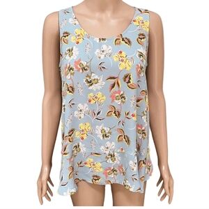 Ann Taylor LOFT Tank Top blouse Size S Blue Multi Floral Pattern